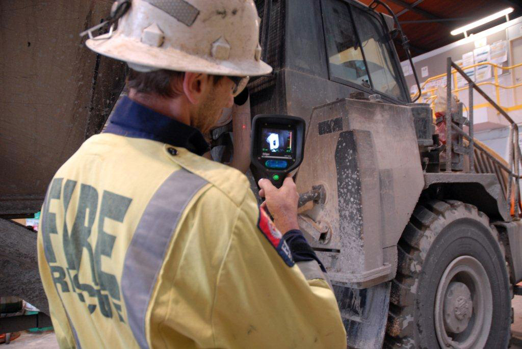 a thermal imaging camera being demonstrated in a workshop at at Newmont Waihi Gold's Trio underground mine in Waihi,