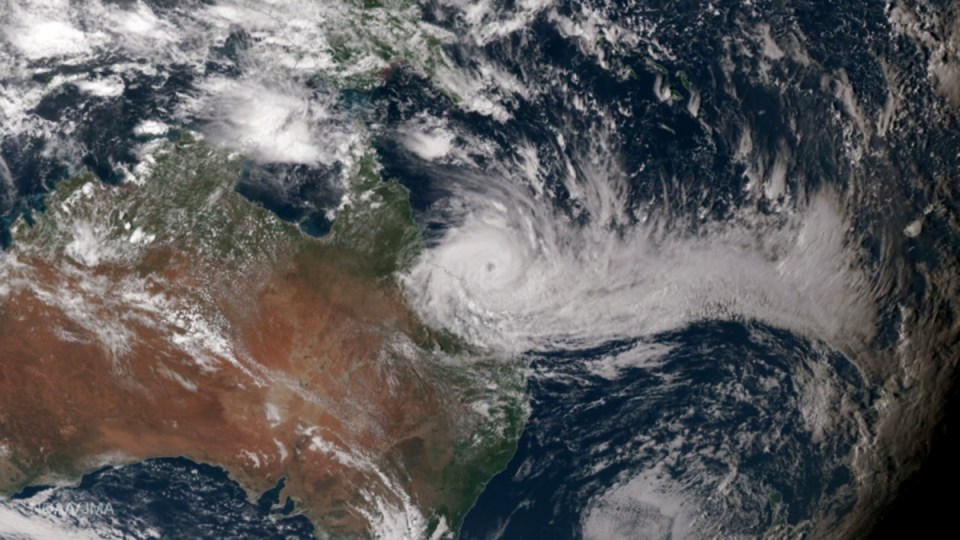 A satellite image of cyclone Debbie.