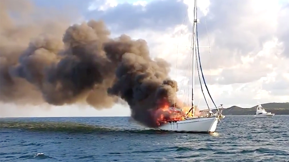burning yacht queensland