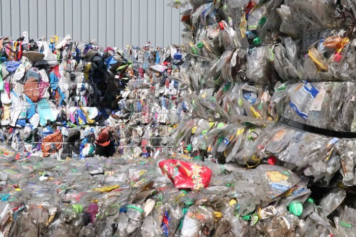 Rubbish awaits recycling at an Adelaide plant.