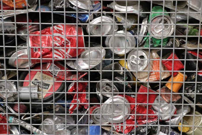 Recycled cans from yellow bins sorted