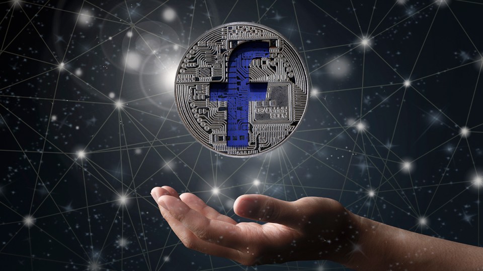 A digital coin bearing the iconic Facebook F.