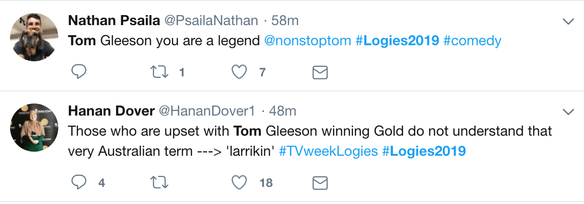 Tom Gleeson tweet