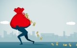 Man carries bag of cash.