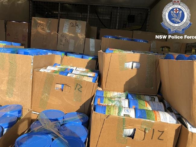 The boxes of baby formula seized by police. Picture: NSW Police