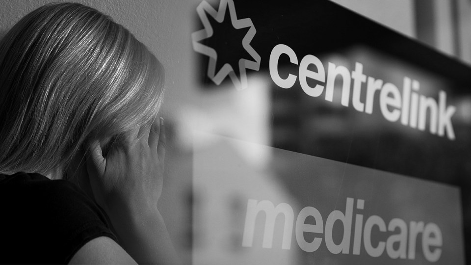 Centrelink office black and white domestic violence.