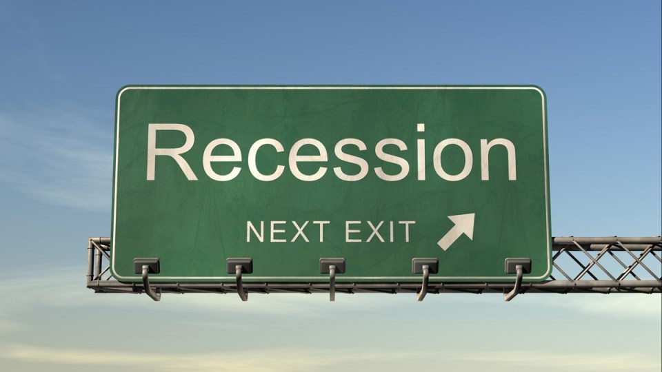 A street sign indicating an upcoming recession.