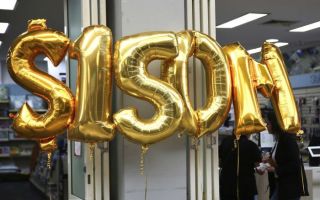 Balloons spelling out the biggest lottery prise