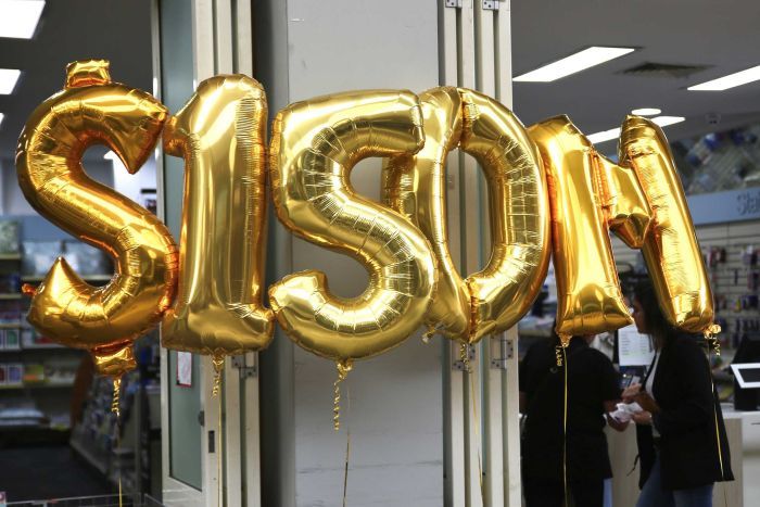 Balloons spelling out the biggest lottery prise