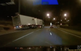 Truck about to topple.
