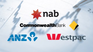 Bank logos on economic charts.