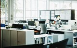 Empty office desks.