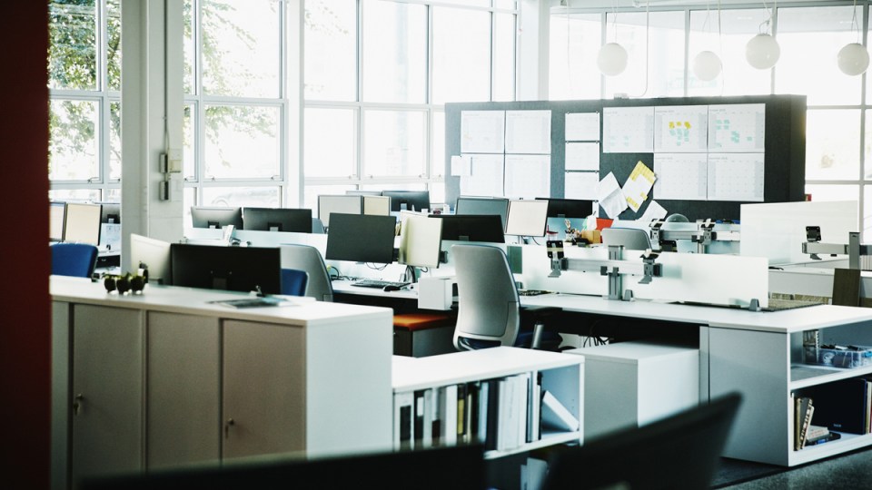 Empty office desks.