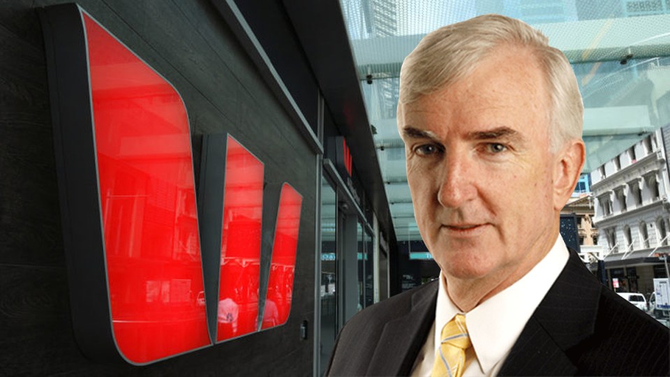 Michael Pascoe in front of a Westpac building.