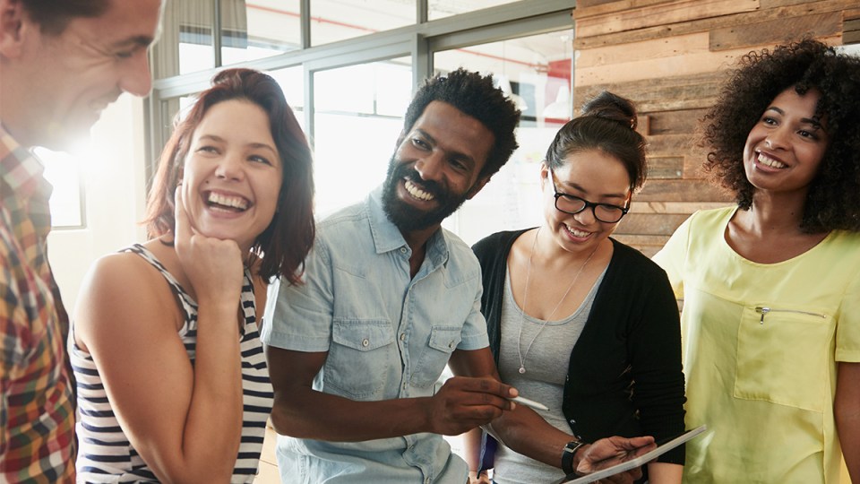 Young workers enjoying their work.