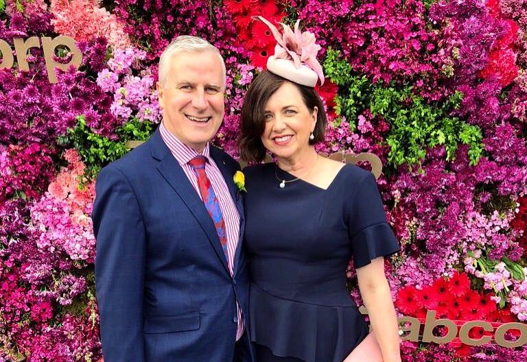 Michael McCormack and wife at the Melbourne Cup in 2018