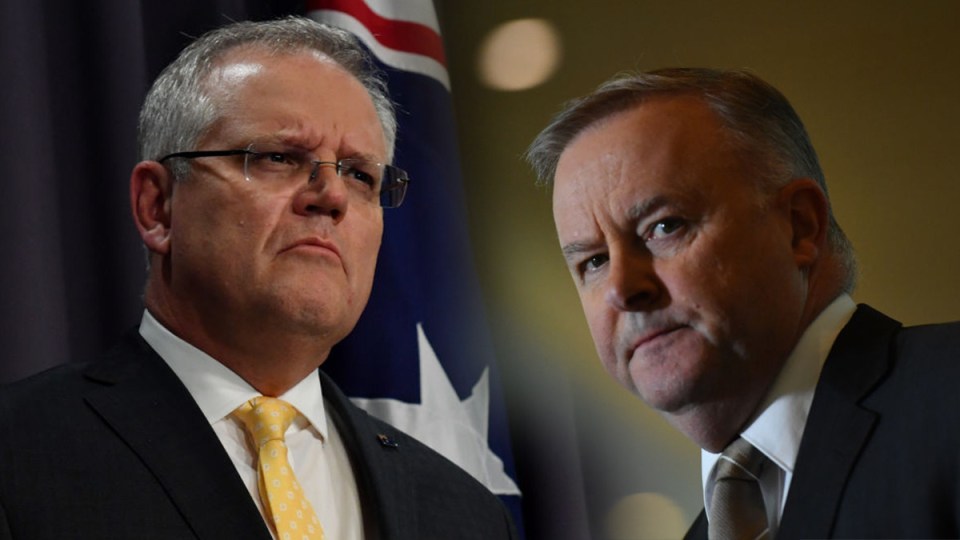 An image of Scott Morrison and Anthony Albanese, both looking grim.