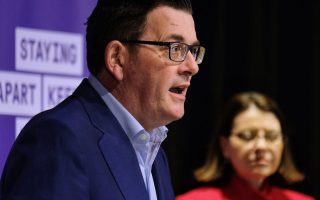 Victorian Premier Daniel Andrews and Victorian Health Minister Jenny Mikakos speak to the media during a press conference at Treasury Theatre in Melbourne, Saturday, June 20, 2020