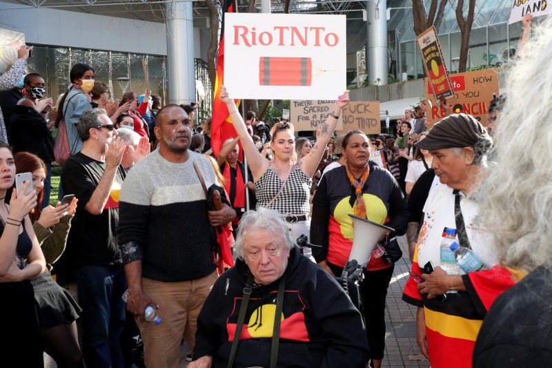 Protestors rallied against Rio Tinto.