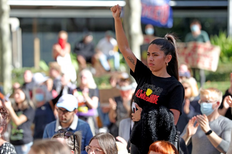 Protestors outside Rio Tinto offices.
