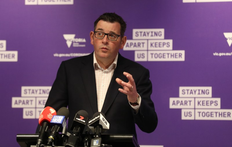 Premier Daniel Andrews speaks at a press conference on Saturday