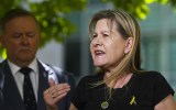 Julie-Ann Finney, mother of the late veteran Dave Finney speaks during a press conference at Parliament House in Canberra, Tuesday, December 1, 2020.