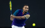 Nick Kyrgios of Australia prepares to serve against Harry Bourcher of Australia during day three of the ATP 250 Great Ocean Road Open at Melbourne Park on February 03, 2021 in Melbourne