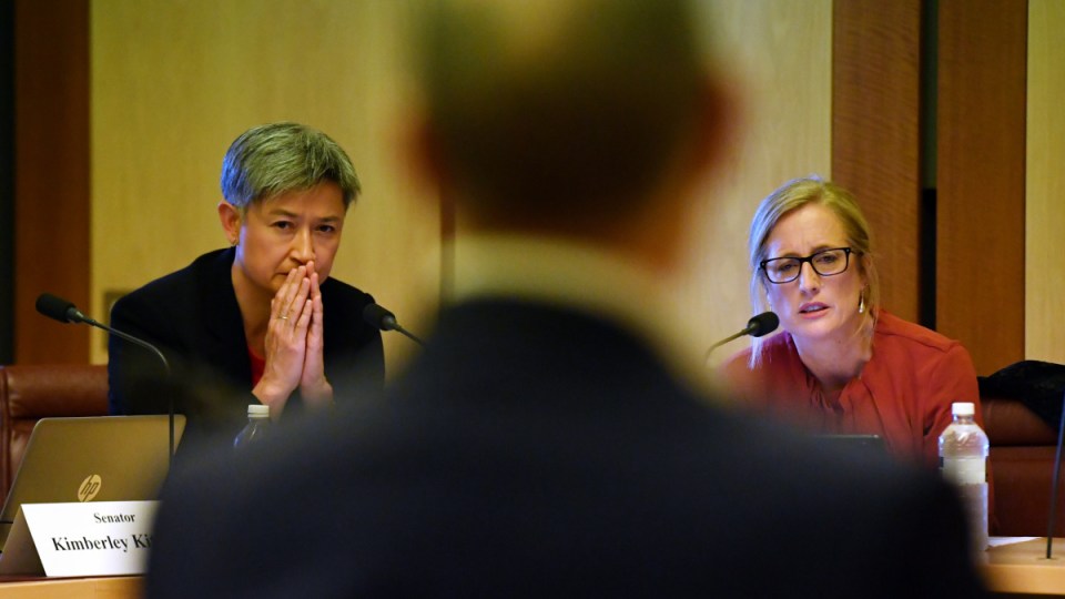 Labor's Penny Wong and Katy Gallagher in Senate estimates on Tuesday.