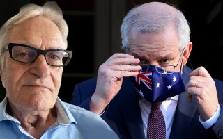 Prime Minister Scott Morrison is seen wearing a face mask during a press conference at Kirribilli House on July 16, 2021 in Sydney