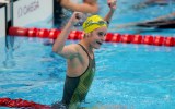Kaylee McKeown of Australia reacts after winning gold in the Women’s 200m Backstroke Final at the Tokyo Aquatics Centre during the Tokyo Olympic