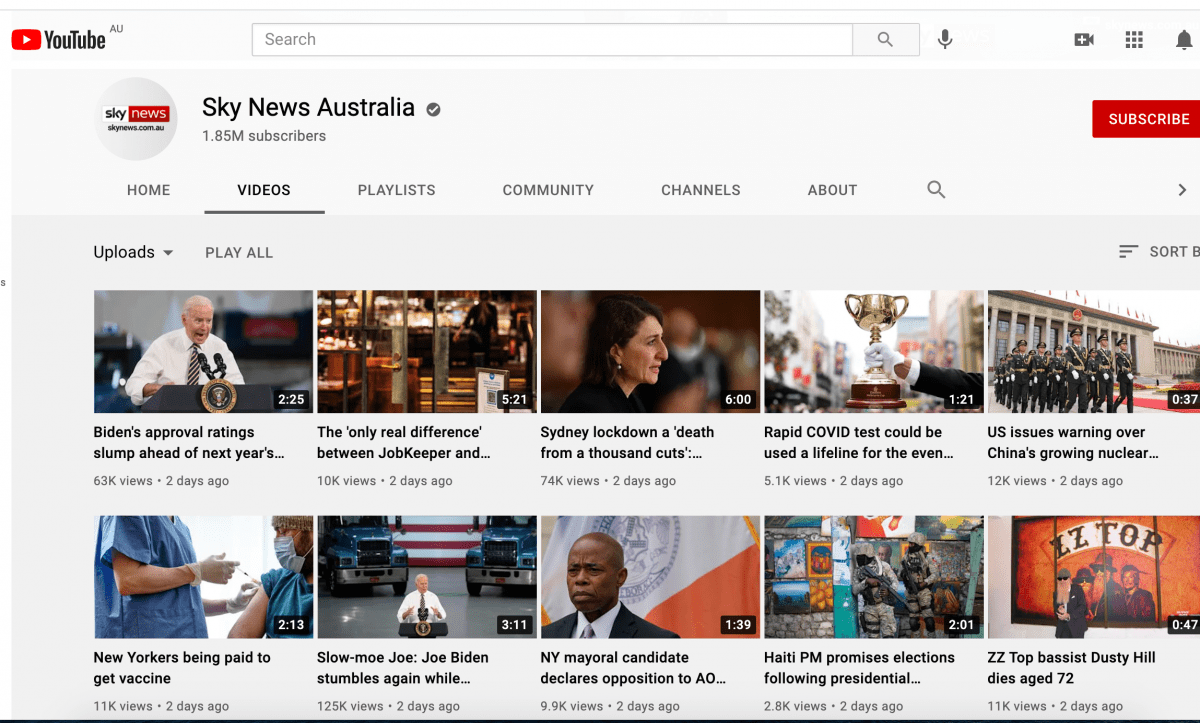 Sky News Australia youtube channel