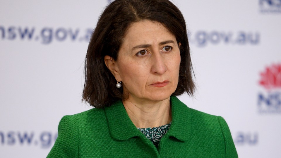 NSW Premier Gladys Berejiklian addresses media during a press conference in Sydney, Saturday, August 14, 2021.