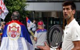 Novak Djokovic fans outside the Federal Court building in Melbourne