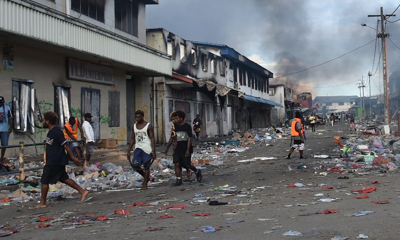 Protests turned violent in Honiara's Chinatown last November. 