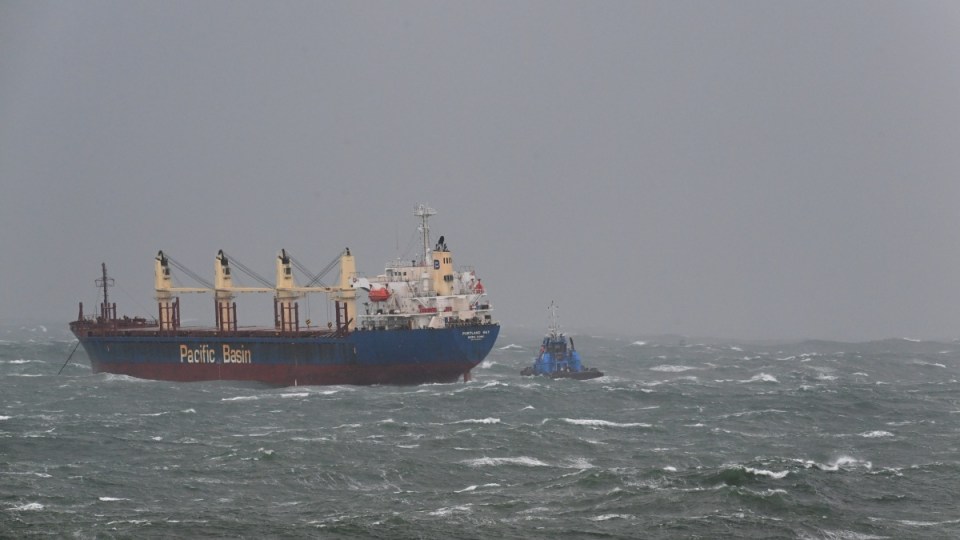Stranded cargo ship