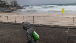 Pictured is Bondi Beach on a rainy day
