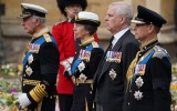 Pictured is Britain's King Charles III, Britain's Princess Anne, Princess Royal, Britain's Prince Andrew, Duke of York and Britain's Prince Edward