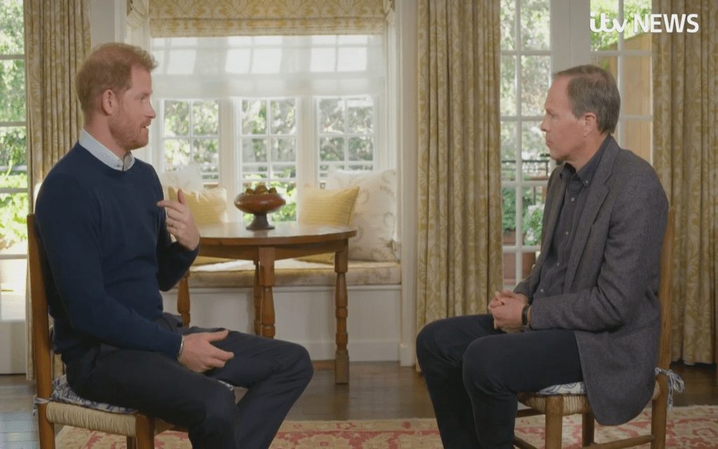 pictured is Prince Harry and ITV host Tom Bradby
