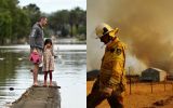 Pictured is flooding in NSW and a bushfire back in 2020. Australians are already seeing the impacts of climate change on their health