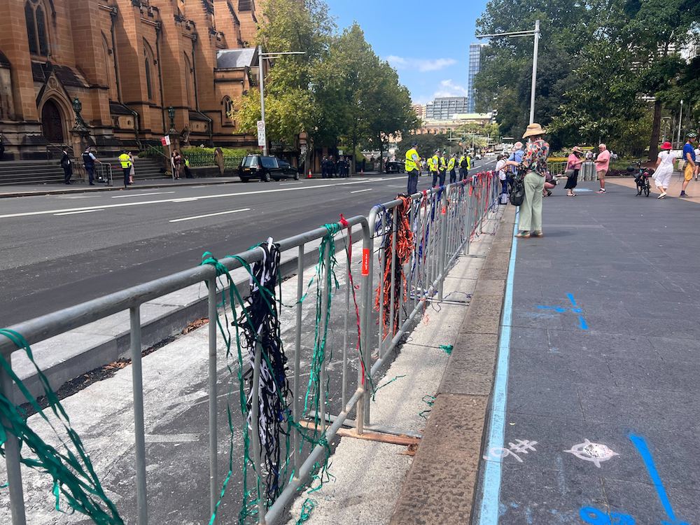 Pictured are ribbons that were tied to the fence opposite St Mary's Cathedral.