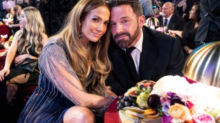 Jennifer Lopez and Ben Affleck seen during the 65th GRAMMY Award