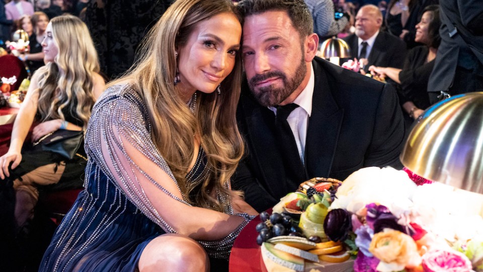 Jennifer Lopez and Ben Affleck seen during the 65th GRAMMY Award