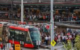 Commuters mill about at Central Station on March 08, 2023 in Sydney, while Sydney trains were down.