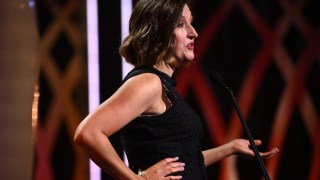 Pictured is Celia Pacquola, the host of the new season of Thank God You're Here