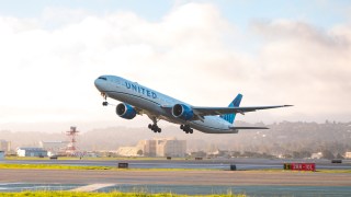 Pictured is a United Airlines plane