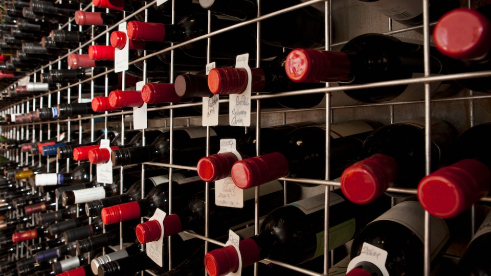 Pictured are wine bottles
