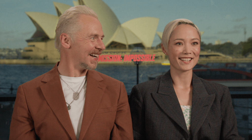 Pictured is Simon Pegg and Pom Klementieff from the new Mission: Impossible 