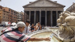 Tourists refresh at a fountain in front of the Pantheon during a sultry day in Rome, Italy, on July 17, 2023, one of the many countries suffering through heatwaves