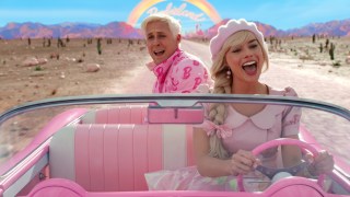 Ryan Gosling, left, and Margot Robbie in a scene from the global box office success "Barbie".