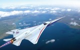 coastline land and water viewed from above the NASA supersonic plane
